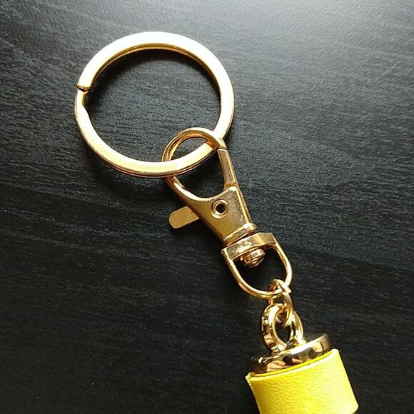 Faux Leather Yellow Tassel Keychain gold tone hardware spring hook clip 4" - Picture 3 of 7